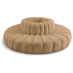 Meridian Furniture - Arc Upholstered Outward Curved Modular Sectional, Camel, 8-Piece: Reverse Corner (8), Velvet - Give your living room or den the perfect blend of style and versatility with this Arc velvet fabric curved modula Sectionalr. Part of the Arc modular furniture collection, this chair comes upholstered in rich camel velvet fabric and features deep channel tufting that adds a touch of luxury while enhancing comfort and support. A seamless combination of form and function, this chair can be used with other Arc pieces to create a myriad of configurations in your well-curated room.