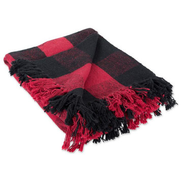 DII 60x50" Modern Cotton Buffalo Check Throw in Tango Red and Black