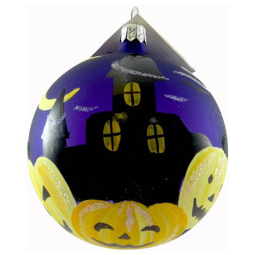 Laved Italian Ornaments Haunted House Ball Glass Pumpkins Halloween Moon 936327