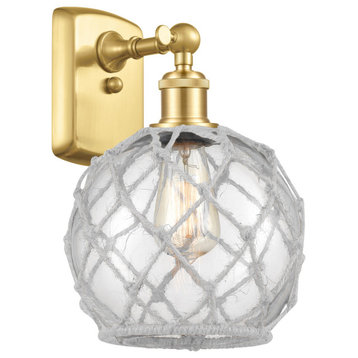 Ballston Farmhouse Rope 1 Light Wall Sconce, Satin Gold, Clear Glass with White