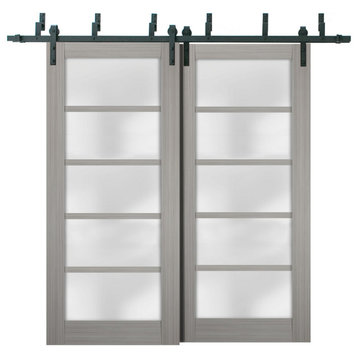 Closet Frosted Glass Barn Bypass Doors 48 x 84, Quadro 4002 Grey Ash