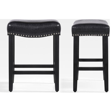 WestinTrends 2PC 24" Upholstered Saddle Seat Counter Height Stool Set, Bar Stool, Black
