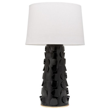 Naomi 1-Light Table Lamp Black Lustro/Gold Leaf, Off White Belgian Linen Shade