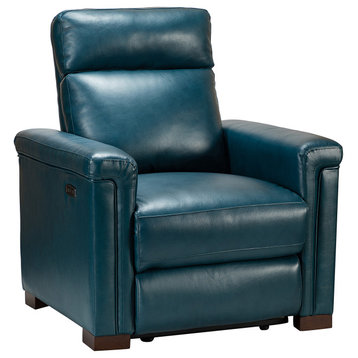 Paulina 36.02"W Genuine Leather Power Recliner, Turquoise