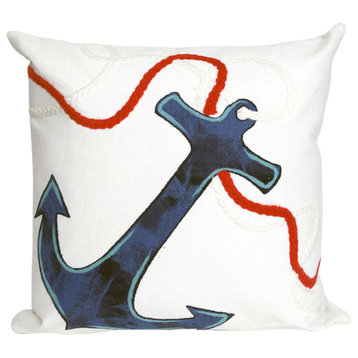 Visions I Anchor Indoor/Outdoor Pillow, White, 20" Square