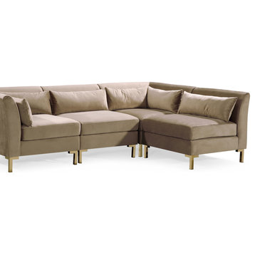 Greco Modular Chaise Sectional Sofa Solid Gold Tone Metal Y-Leg With 6 Throw