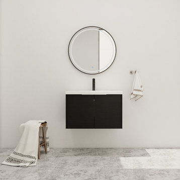 BNK Bathroom Vanity with Resin Sink, Modern Design with Soft Close Doors, Black Chestnut, 30"
