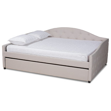Becker Modern Transitional Beige Upholstered Queen Size Daybed with Trundle
