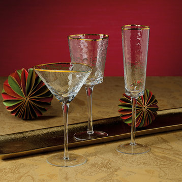 Kampari Triangular Champagne Flutes Clear With Gold Rim, Set of 4
