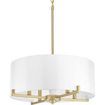 Progress Lighting - Palacio 4-Light Pendant - An intriguing fashion-forward lighting collection, Palacio pairs a Vintage Gold finish with faux white marble accents for a stunningly elegant design. White silk shades complement gold accents to create a statement-making style. Ideal for a variety of interiors. Uses (4) 60-watt candelabra bulbs (not included).