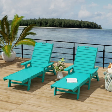 Afuera Living Outdoor Plastic Reclining Chaise Lounge (Set of 2) in Turquoise