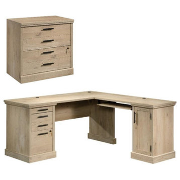 Home Square 2-Piece Set with L-Shaped Desk & Lateral File Cabinet in Prime Oak