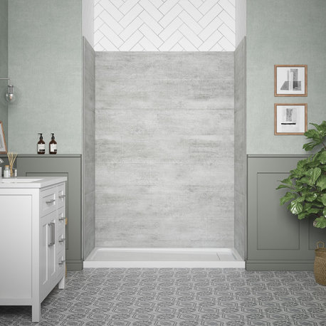 OVE Decors Misty 60x32" Solid Surface Alcove Shower Wall, Gray Tiles