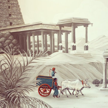 Custom Madras, India Monuments mural in Degourney style