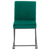 High Back Fuji Dining Chair, Black Steel/Green Velvet, Set of 2