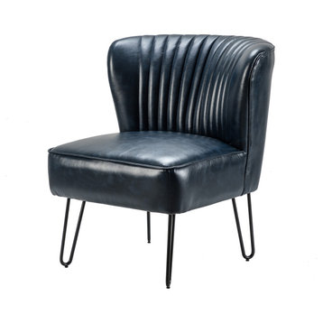 Upholstered Accent Side Chair With Tufted Back, Navy