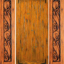 Exterior Prehung Door with Two Sidelites, Knotty Alder, Straps - Front Doors