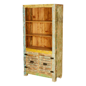 Saltillo 3 Open Shelf Rustic Reclaimed Wood Bookcase Hutch