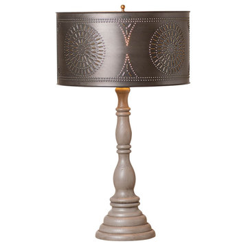 Irvins Country Tinware Davenport Wood Table Lamp in Earl Gray with Drum Shade