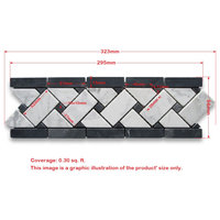 Carrara Marble Basketweave Listello Border Black Dots Polished 4x12, 1 sheet