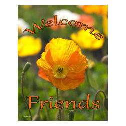 Flag Emotes - Double Sided Garden Flag, Orange Flower Welcome Friends - Flags And Flagpoles