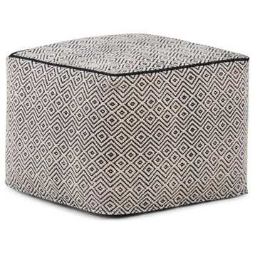 Pemberly Row Mid-Century Square Fabric Pouf in Patterned Black and Natural