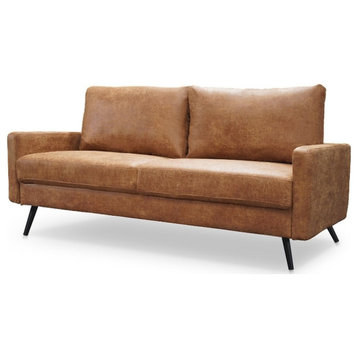 Pemberly Row 70" Upholstered Modern Leather Loveseat in Brown