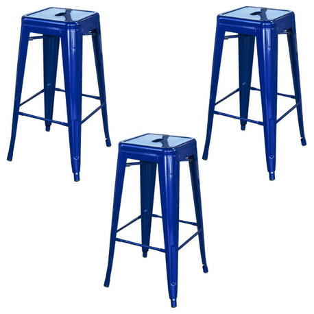 AmeriHome Loft Blue 30 in. Metal Bar Stool 3 Piece