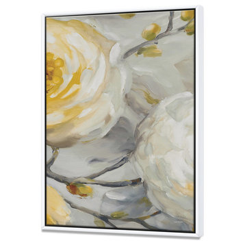 Designart Sunshine Yellow Flower Ii Floral Framed Painting Print, White, 36x46