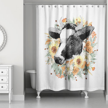 Autumn Wreath Cow on White 71x74 Shower Curtain