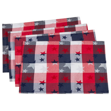 Stars Design Checkered Placemats, Set of 4, Multi
