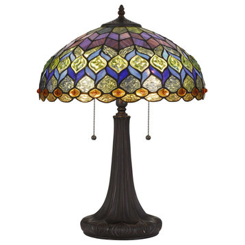 120 Watt Tiffany Table Lamp With Engraved Base, Multicolor
