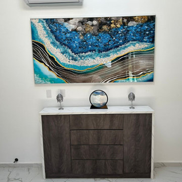 Entryway Custom Console Cabinet & Feature Wall Art Installation