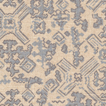 Nomad Swedish Geometric Blue Linen Fabric Sample
