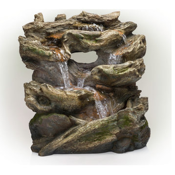 Alpine Rainforest Tiered Fountain With LED Lights, 31" Tall