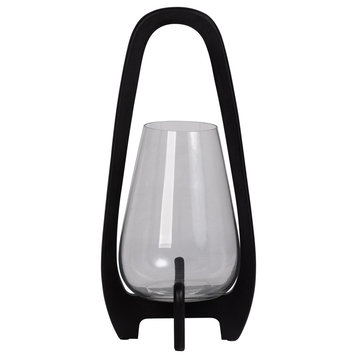 18" Glass Lantern With Wood Handle, Black