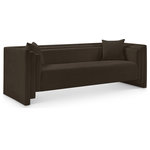 Meridian Furniture - Everett Upholstered Sofa, Brown, Chenille Fabric - Make this Everett brown chenille fabric sofa the center of a cozy reading nook. Handsome from every angle, this posh sofa is plumply appointed to put supreme comfort within easy reach. Soft brown chenille upholstery fabric adds to its lavish feel while a staggered design gives it a modern edge. An included pillow gives it a beckoning vibe while the sofa's solid wood inner frame makes it a lasting addition in any room.