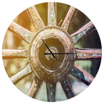 Country Wagon Wheel Closeup Oversized Farmhouse Metal Clock, 36x36