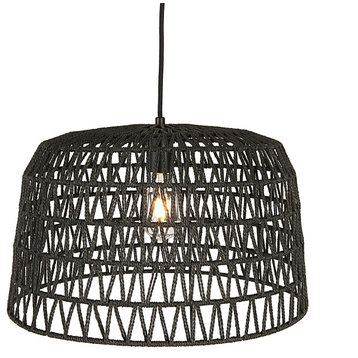 Open Weave Metal and Paper Rope Ceiling Light, Natural, Black