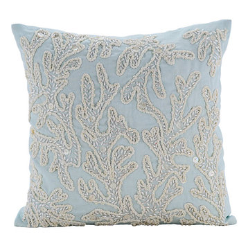 Stems Throw Pillow or Cover Coastal BlueWhite Print 14 x 20 Lumbar PillowsCovers Light BlueGreen Modern BotanicalLeaves DesignPattern