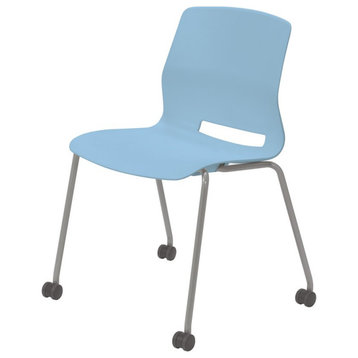 Olio Designs Lola Plastic Armless Stackable Chair with Casters in Sky Blue