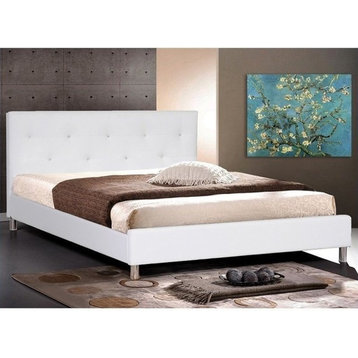 Barbara Modern Bed With Crystal Button Tufting, White, Queen