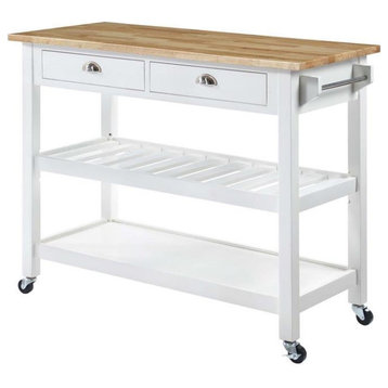 American Heritage Butcher Block Top Kitchen Cart in White Wood Finish