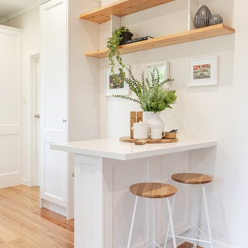 Timeless Timber and White Open Plan Kitchen- Dining- Laundry