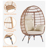 Oversized Patio Chaise Lounge Rattan Egg Chair With Cushion, Beige