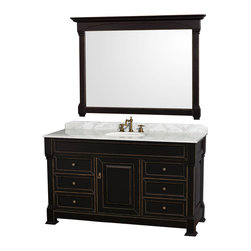Wyndham Collection Andover 60" Vanity, Carrera Marble Top, White Sink - Bathroom Vanities And Sink Consoles