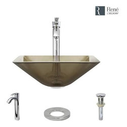 Rene By Elkay R5-5003-CAS-R9-7001-ABR Cashmere Colored Glass Vessel Sink with An - Bath Products