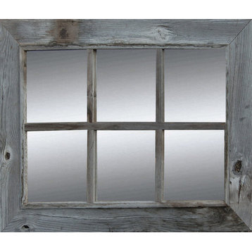 Rustic Mirror, Window Pane Barnwood Mirror, 6 Panes, 26"x34"
