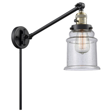 Canton 1-Light LED Swing Arm Light, Black Antique Brass, Glass: Seedy