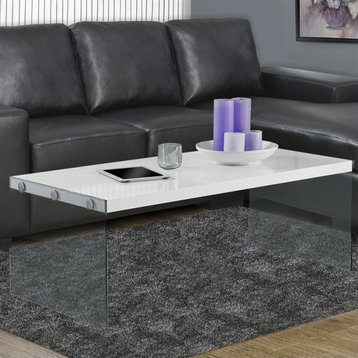 Coffee Table Accent Cocktail Living Room 44"L Tempered Glass Glossy White